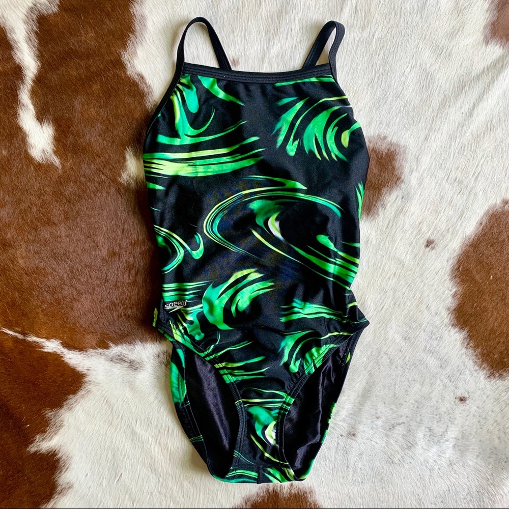 Green and Black Print Speedo One Piece